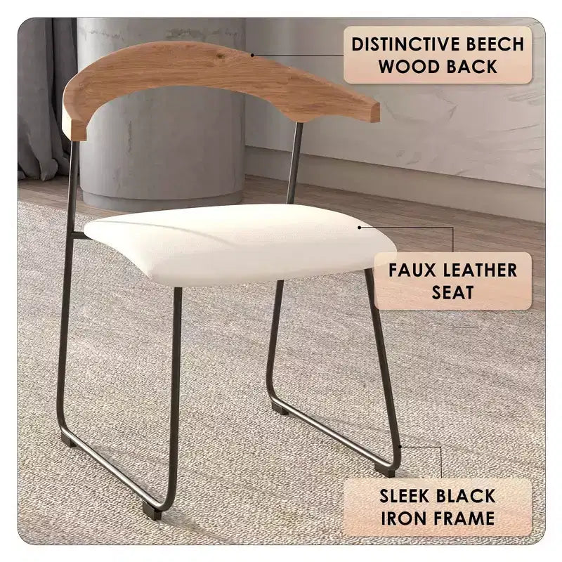 LeisureMod Lyra Series - Lot de 2 chaises de salle à manger modernes rembourrées, assise en cuir avec dossier en hêtre et pieds en fer, pour cuisine moderne, salle à manger, maison, café