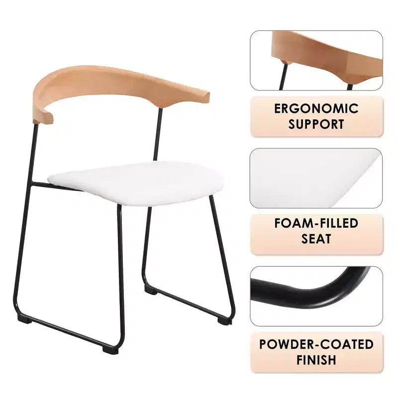 LeisureMod Lyra Series - Lot de 2 chaises de salle à manger modernes rembourrées, assise en cuir avec dossier en hêtre et pieds en fer, pour cuisine moderne, salle à manger, maison, café