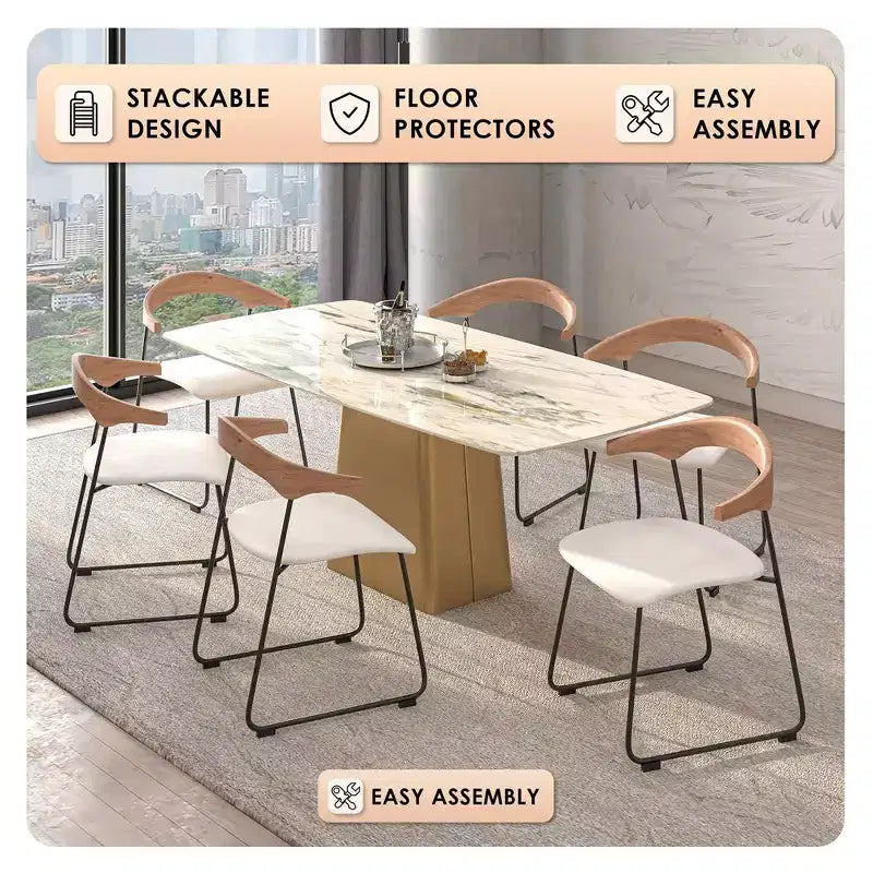 LeisureMod Lyra Series - Lot de 2 chaises de salle à manger modernes rembourrées, assise en cuir avec dossier en hêtre et pieds en fer, pour cuisine moderne, salle à manger, maison, café