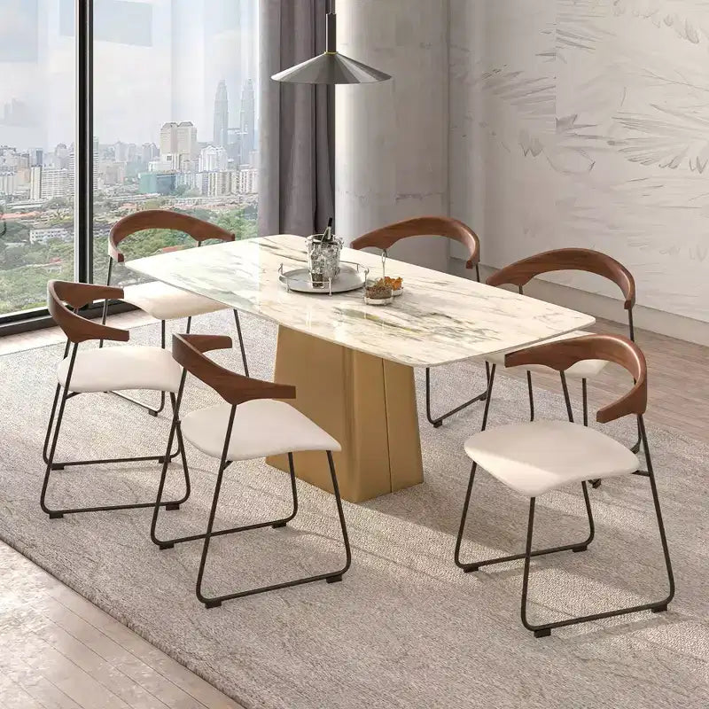 LeisureMod Lyra Series - Lot de 2 chaises de salle à manger modernes rembourrées, assise en cuir avec dossier en hêtre et pieds en fer, pour cuisine moderne, salle à manger, maison, café
