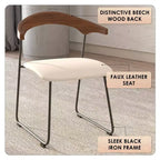 LeisureMod Lyra Series - Lot de 2 chaises de salle à manger modernes rembourrées, assise en cuir avec dossier en hêtre et pieds en fer, pour cuisine moderne, salle à manger, maison, café