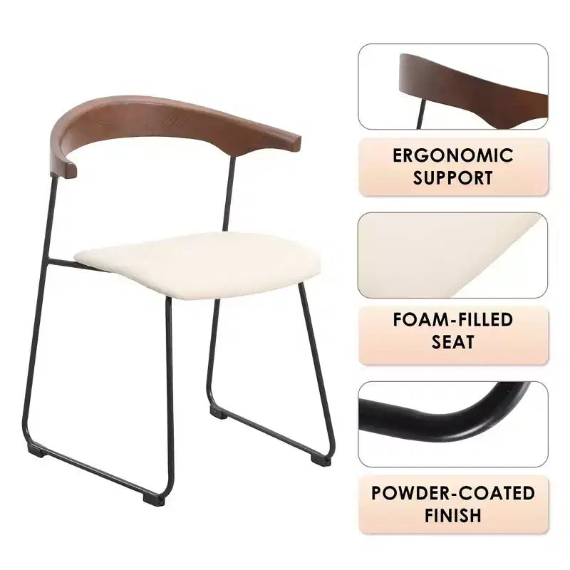 LeisureMod Lyra Series - Lot de 2 chaises de salle à manger modernes rembourrées, assise en cuir avec dossier en hêtre et pieds en fer, pour cuisine moderne, salle à manger, maison, café