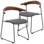 LeisureMod Lyra Series Modern Upholstered Dining Chairs Set of 2  Leather Seat with Beech Back and Iron Legs, Modern Kitchen, Dining Room, Home, Cafe