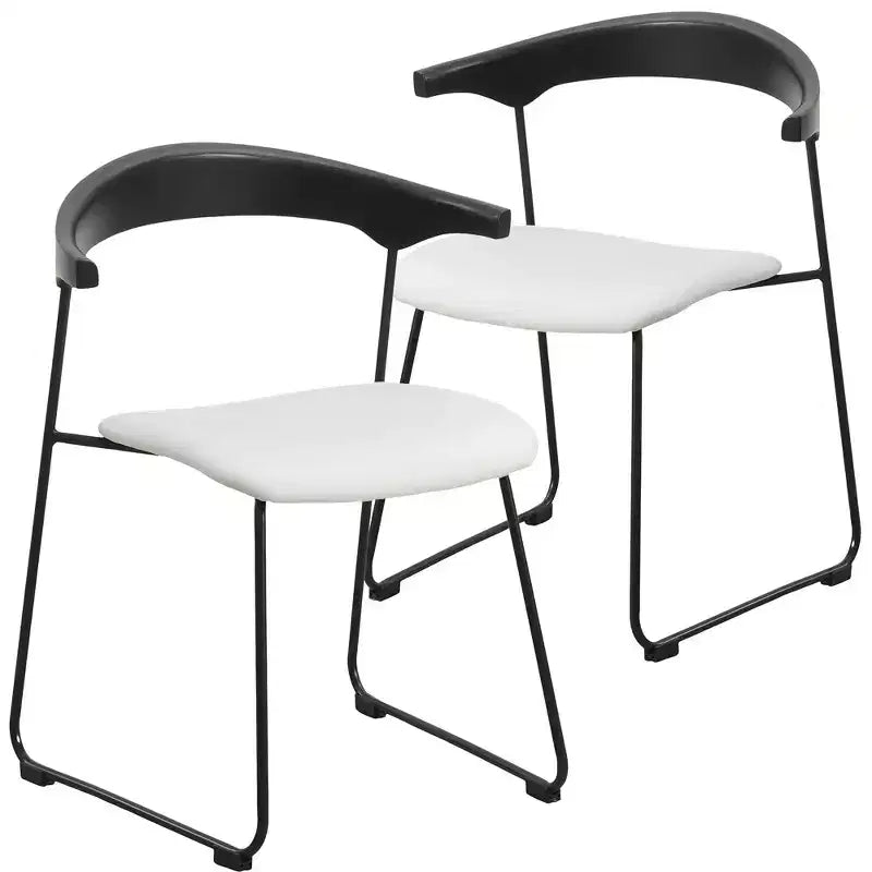 LeisureMod Lyra Series - Lot de 2 chaises de salle à manger modernes rembourrées, assise en cuir avec dossier en hêtre et pieds en fer, pour cuisine moderne, salle à manger, maison, café