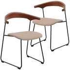 LeisureMod Lyra Series - Lot de 2 chaises de salle à manger modernes rembourrées, assise en cuir avec dossier en hêtre et pieds en fer, pour cuisine moderne, salle à manger, maison, café