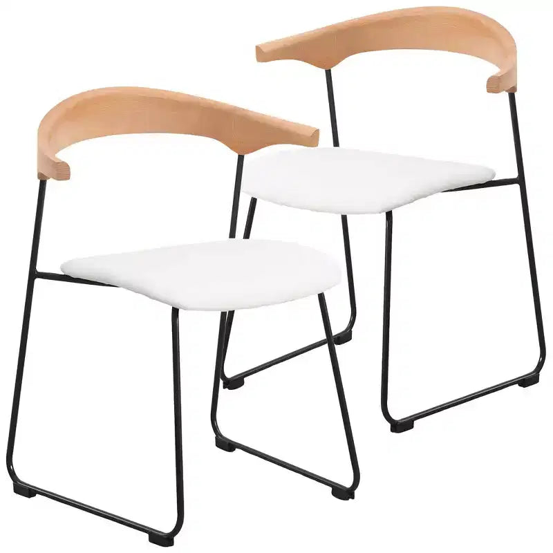LeisureMod Lyra Series - Lot de 2 chaises de salle à manger modernes rembourrées, assise en cuir avec dossier en hêtre et pieds en fer, pour cuisine moderne, salle à manger, maison, café