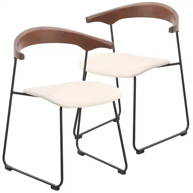 LeisureMod Lyra Series - Lot de 2 chaises de salle à manger modernes rembourrées, assise en cuir avec dossier en hêtre et pieds en fer, pour cuisine moderne, salle à manger, maison, café