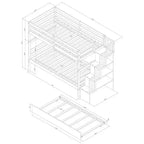 Lits superposés jumeaux sur jumeaux en bois massif, lit superposé triple avec lit gigogne jumeau, escalier de rangement, barrières de sécurité pour enfants et adolescents.
