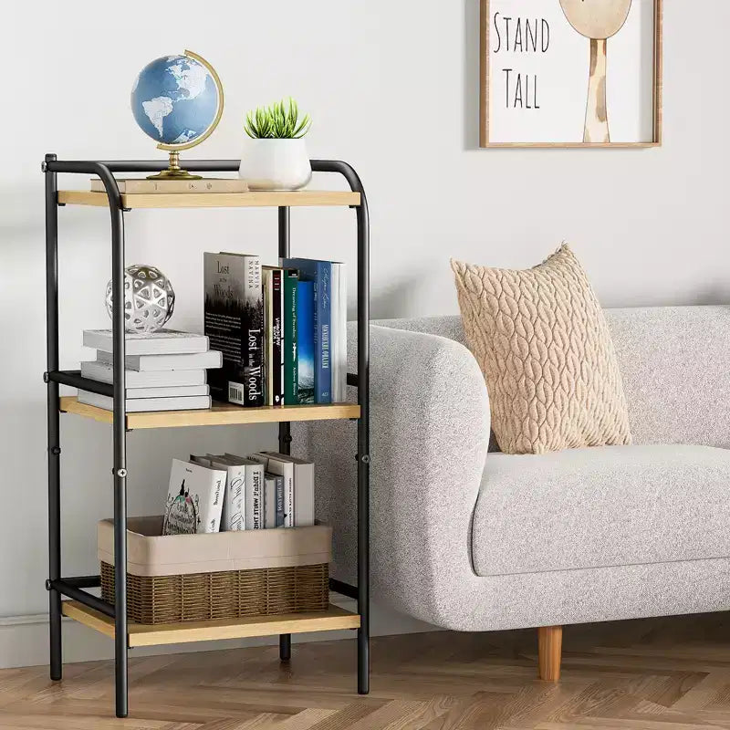 Étagère de rangement industrielle à 3 niveaux avec étagères en bois et cadre en métal, rangement compact pour la décoration intérieure
