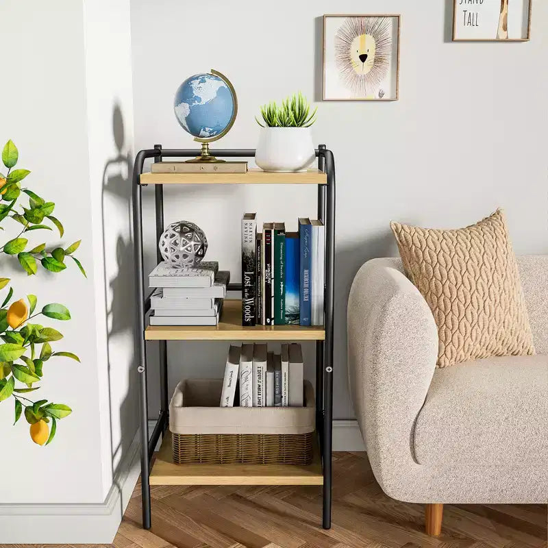 Étagère de rangement industrielle à 3 niveaux avec étagères en bois et cadre en métal, rangement compact pour la décoration intérieure