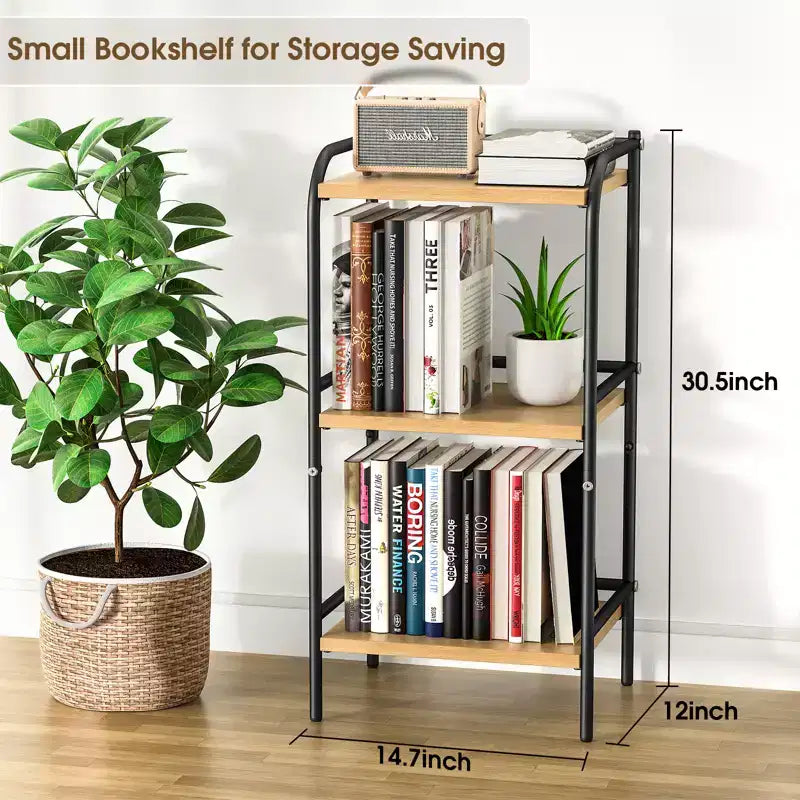 Étagère de rangement industrielle à 3 niveaux avec étagères en bois et cadre en métal, rangement compact pour la décoration intérieure