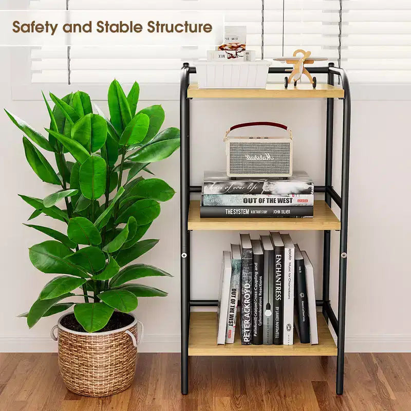 Étagère de rangement industrielle à 3 niveaux avec étagères en bois et cadre en métal, rangement compact pour la décoration intérieure