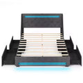 Costway Full/Queen Size Bed Frame with LED Lights & Charging Station Upholstered Platform Bed