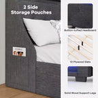 Cadre de lit Costway pour lit double/grand lit avec lumières LED et station de recharge, lit plateforme tapissé