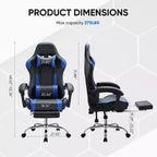 Chaise de jeu de course ergonomique JIONJOY avec dossier haut, soutien lombaire et accoudoirs réglables
