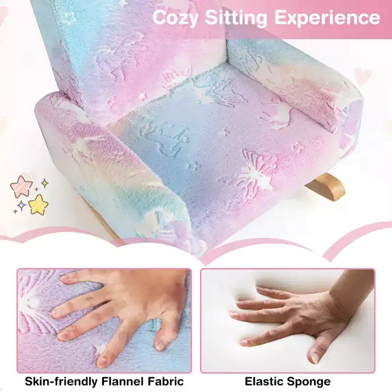 Costway Fauteuil à Bascule pour Enfants Rembourré en Flanelle avec Dossier Confortable Multicolore/Rose
