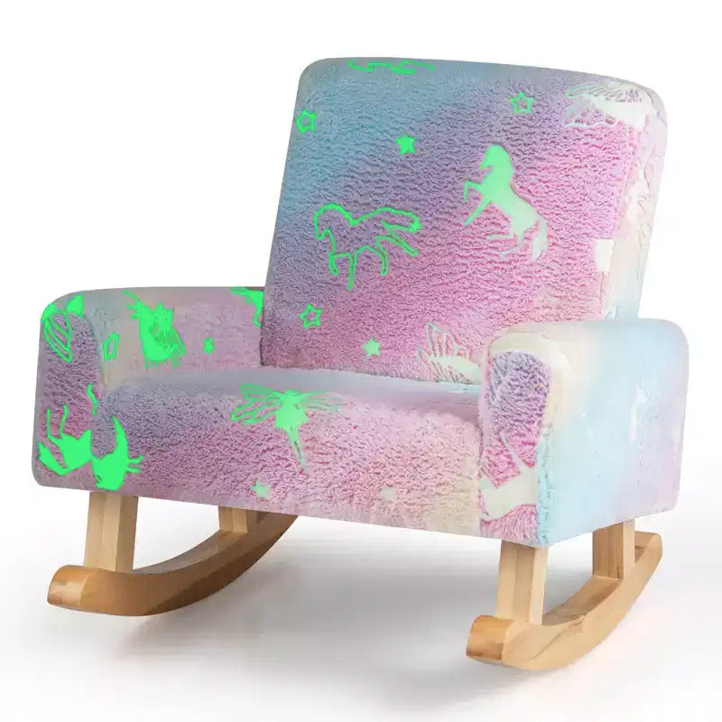 Costway Fauteuil à Bascule pour Enfants Rembourré en Flanelle avec Dossier Confortable Multicolore/Rose