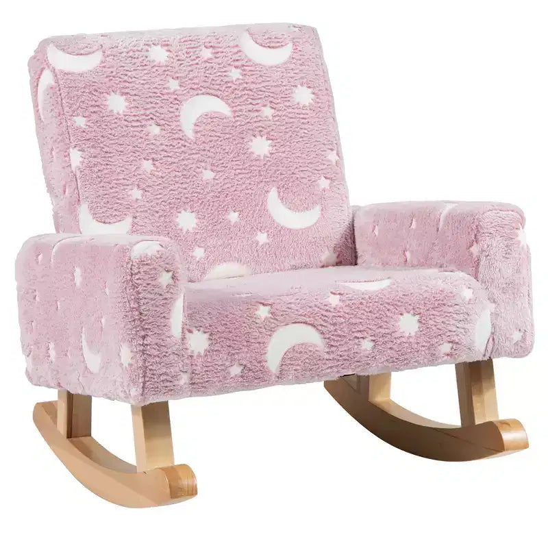 Costway Fauteuil à Bascule pour Enfants Rembourré en Flanelle avec Dossier Confortable Multicolore/Rose