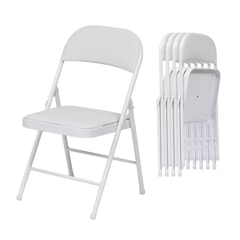 SUGIFT 4 Pack Folding Chairs with Padded Seats, Metal Frame with Pu Leather Seat & Back, White