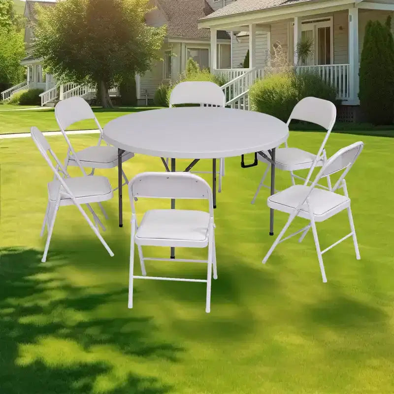 SUGIFT Lot de 4 chaises pliantes avec sièges rembourrés, structure en métal avec assise et dossier en cuir PU, blanc