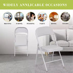SUGIFT Lot de 4 chaises pliantes avec sièges rembourrés, structure en métal avec assise et dossier en cuir PU, blanc