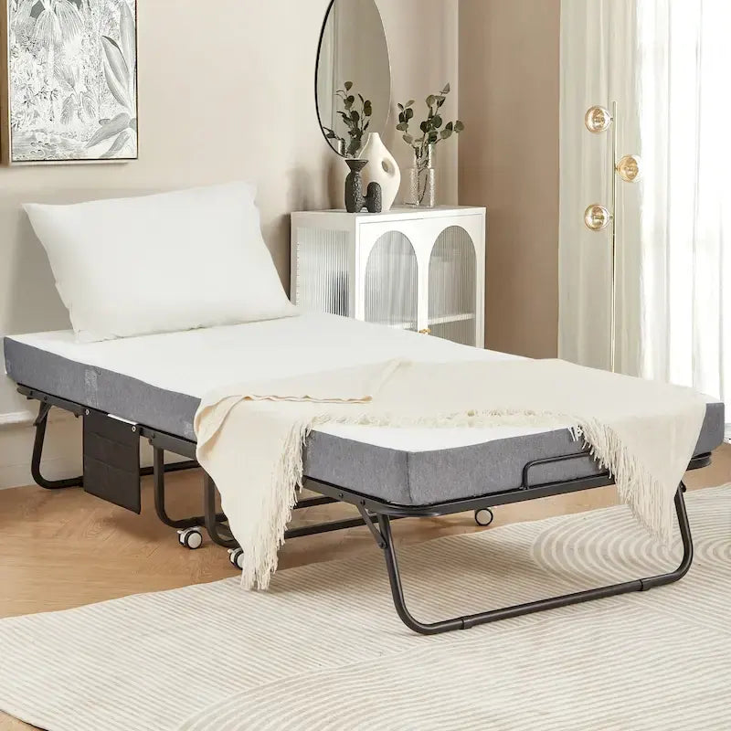 Lit pliant Erommy avec matelas à mémoire de forme : lit d'appoint pliable portable pour adultes avec matelas luxueux à mémoire de forme de 12,7 cm