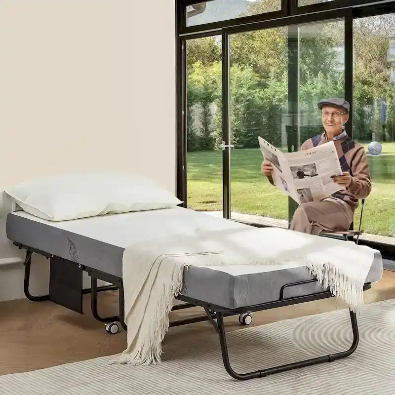 Lit pliant Erommy avec matelas à mémoire de forme : lit d'appoint pliable portable pour adultes avec matelas luxueux à mémoire de forme de 12,7 cm