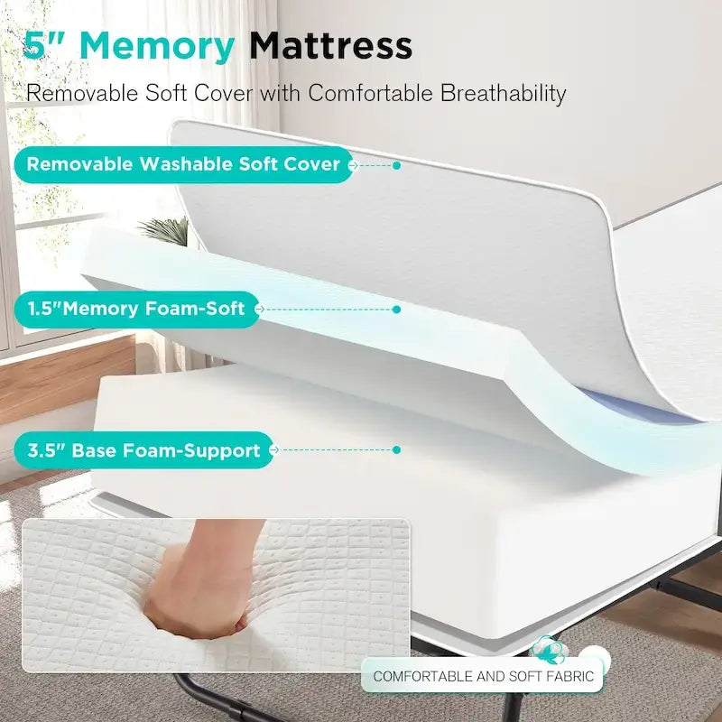 Lit pliant Erommy avec matelas à mémoire de forme : lit d'appoint pliable portable pour adultes avec matelas luxueux à mémoire de forme de 12,7 cm