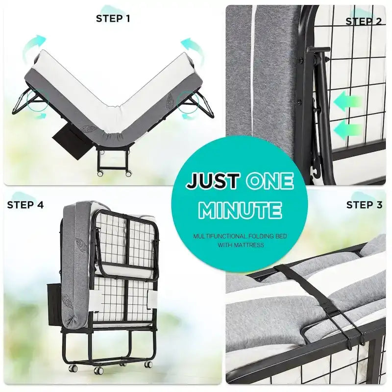 Lit pliant Erommy avec matelas à mémoire de forme : lit d'appoint pliable portable pour adultes avec matelas luxueux à mémoire de forme de 12,7 cm