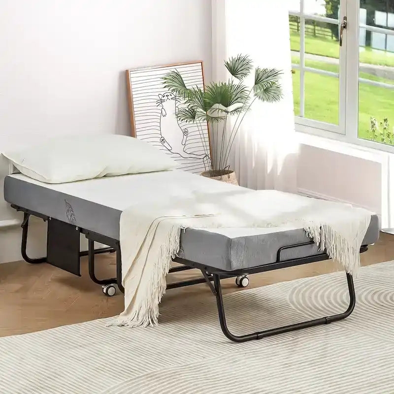 Lit pliant Erommy avec matelas à mémoire de forme : lit d'appoint pliable portable pour adultes avec matelas luxueux à mémoire de forme de 12,7 cm