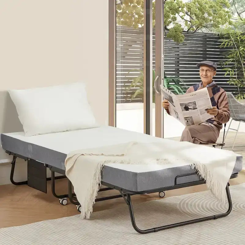 Lit pliant Erommy avec matelas à mémoire de forme : lit d'appoint pliable portable pour adultes avec matelas luxueux à mémoire de forme de 12,7 cm