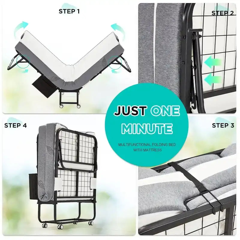 Lit pliant Erommy avec matelas à mémoire de forme : lit d'appoint pliable portable pour adultes avec matelas luxueux à mémoire de forme de 12,7 cm