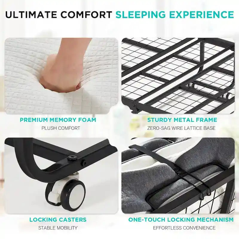 Lit pliant Erommy avec matelas à mémoire de forme : lit d'appoint pliable portable pour adultes avec matelas luxueux à mémoire de forme de 12,7 cm