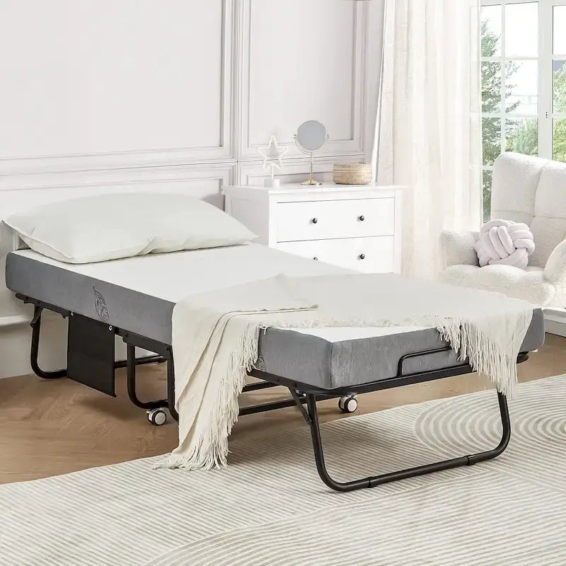 Lit pliant Erommy avec matelas à mémoire de forme : lit d'appoint pliable portable pour adultes avec matelas luxueux à mémoire de forme de 12,7 cm