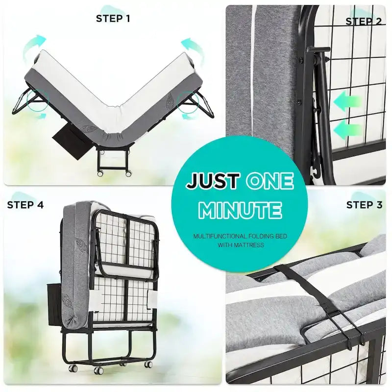 Lit pliant Erommy avec matelas à mémoire de forme : lit d'appoint pliable portable pour adultes avec matelas luxueux à mémoire de forme de 12,7 cm