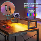 Bestier Bureau de Jeu en L de 60 Pouces avec Supports d'Écran et Plateau de Clavier, Longue Table pour 2 Personnes avec Étagères, Poste de Travail d'Angle RVB pour PC Gamer