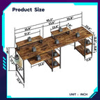 Bestier Bureau de Jeu en L de 60 Pouces avec Supports d'Écran et Plateau de Clavier, Longue Table pour 2 Personnes avec Étagères, Poste de Travail d'Angle RVB pour PC Gamer