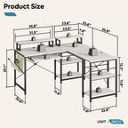 Bestier Bureau de Jeu en L de 60 Pouces avec Supports d'Écran et Plateau de Clavier, Longue Table pour 2 Personnes avec Étagères, Poste de Travail d'Angle RVB pour PC Gamer