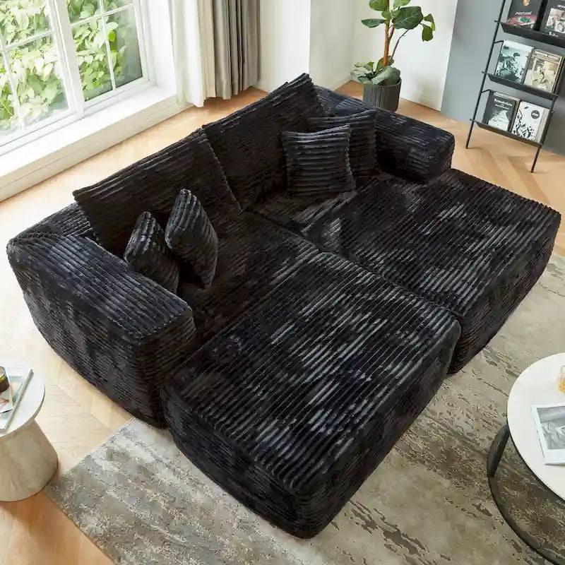 HOOOWOOO Canapé d'angle moderne en peluche avec pouf amovible