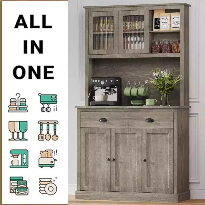 Placard de cuisine Whizmax avec tiroirs et étagères réglables, garde-manger autoportant de 180 cm de haut avec support pour micro-ondes, buffet pour cuisine, salle à manger