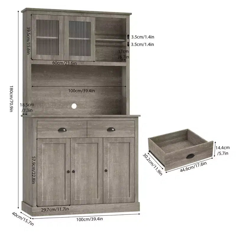 Placard de cuisine Whizmax avec tiroirs et étagères réglables, garde-manger autoportant de 180 cm de haut avec support pour micro-ondes, buffet pour cuisine, salle à manger