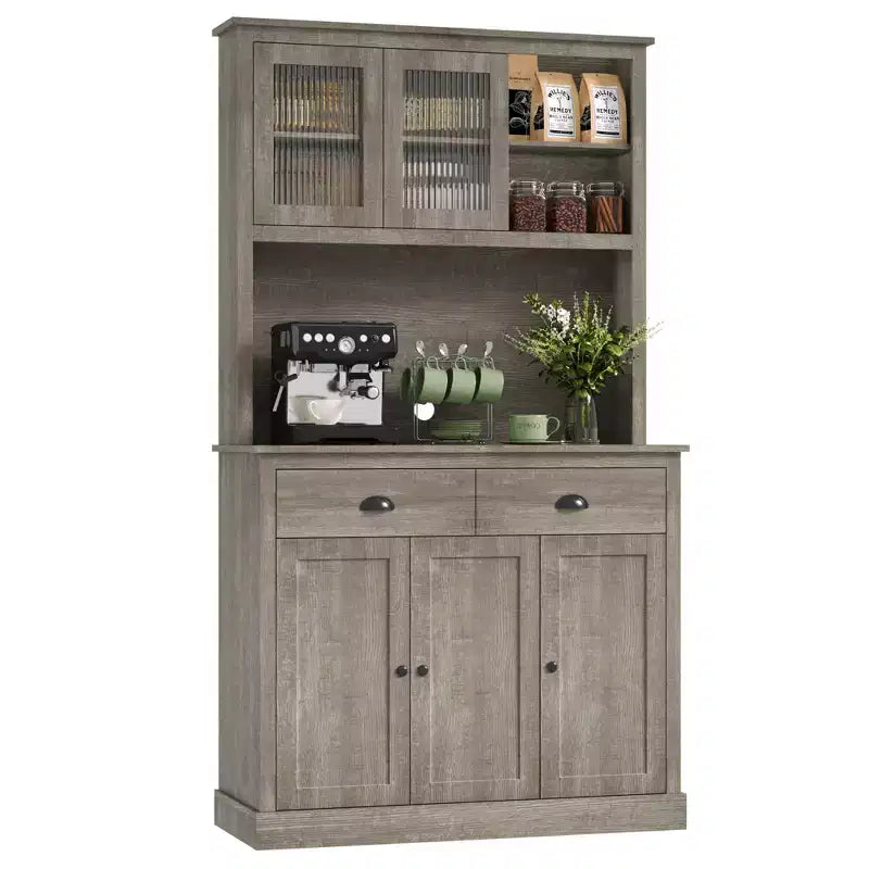 Placard de cuisine Whizmax avec tiroirs et étagères réglables, garde-manger autoportant de 180 cm de haut avec support pour micro-ondes, buffet pour cuisine, salle à manger