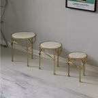 Uniquewise Decorative Gold Metal Plant Stand, Modern White Marble Look Top Display End Side Table, Set of 3