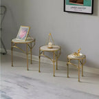 Support à plantes décoratif Uniquewise en métal doré, table d'appoint avec plateau moderne effet marbre blanc, ensemble de 3
