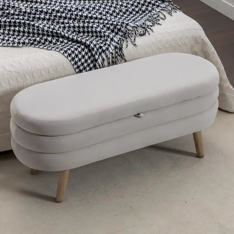 Banc de rangement capitonné avec pieds en bois