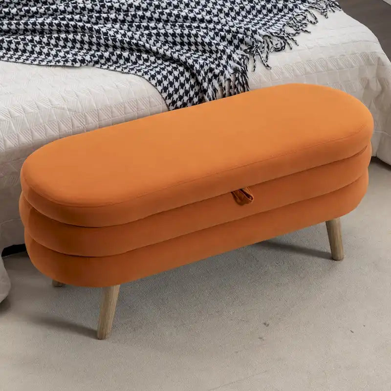 Banc de rangement capitonné avec pieds en bois