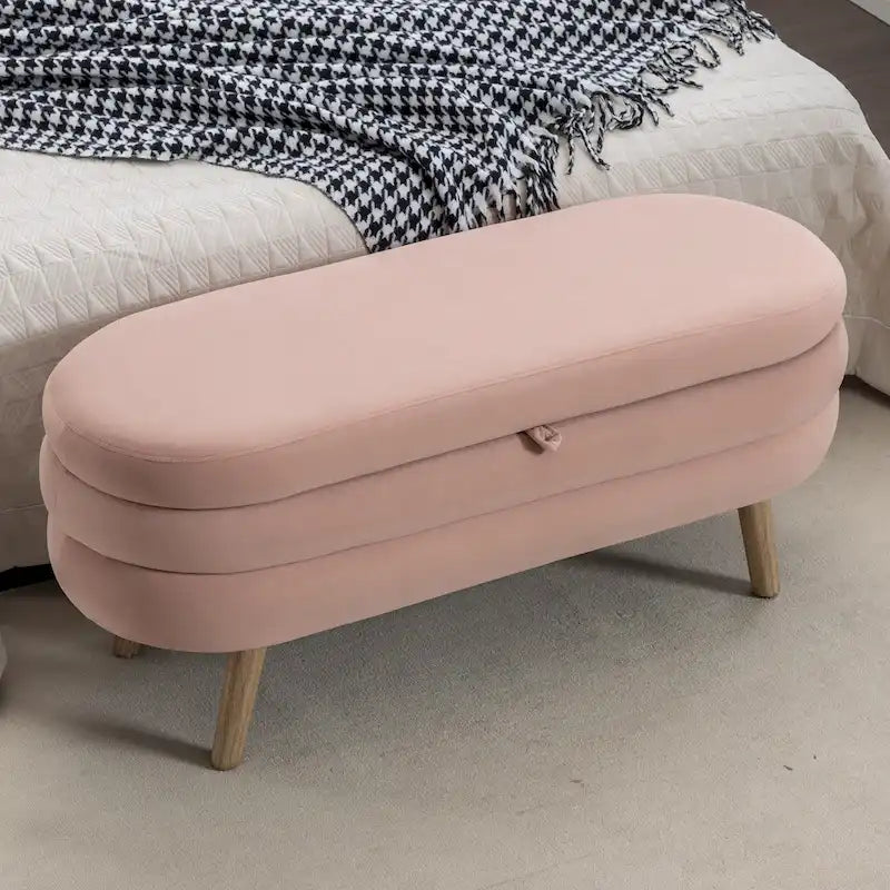 Banc de rangement capitonné avec pieds en bois