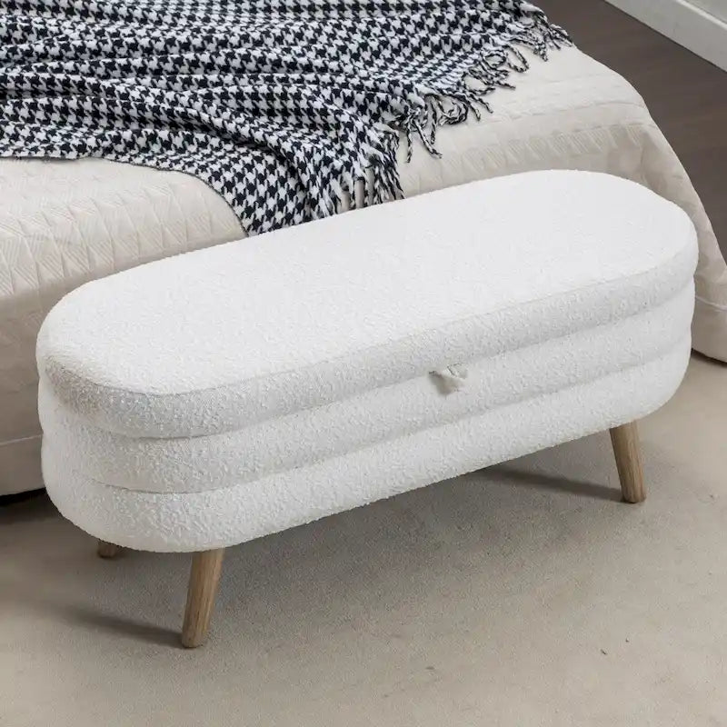 Banc de rangement capitonné avec pieds en bois