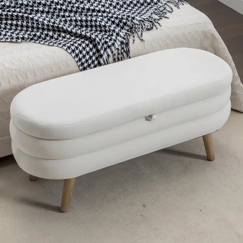 Upholstered Storage Bench with Wooden Legs