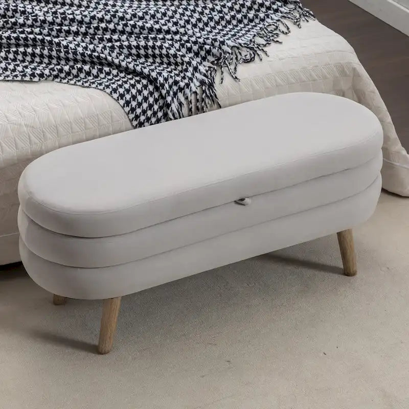 Banc de rangement capitonné avec pieds en bois